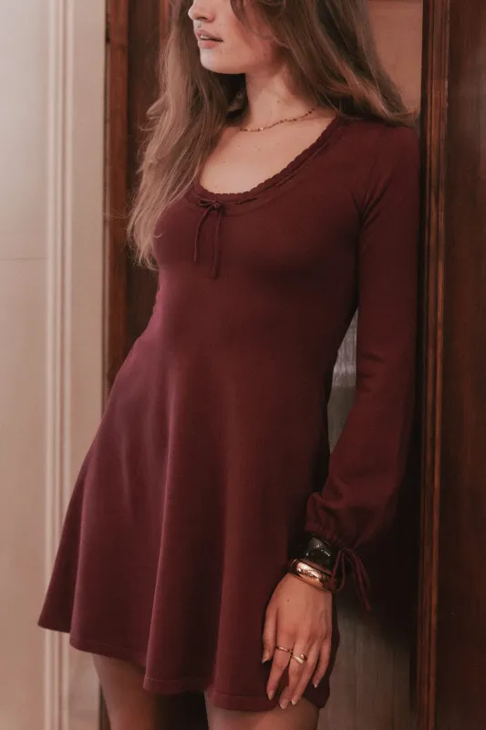Kaylee Knit Long Sleeve Mini Dress - Burgundy made by Petal & Pup