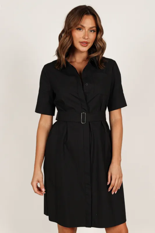 Kamal Midi Belted Dress - Black sold by Petal & Pup