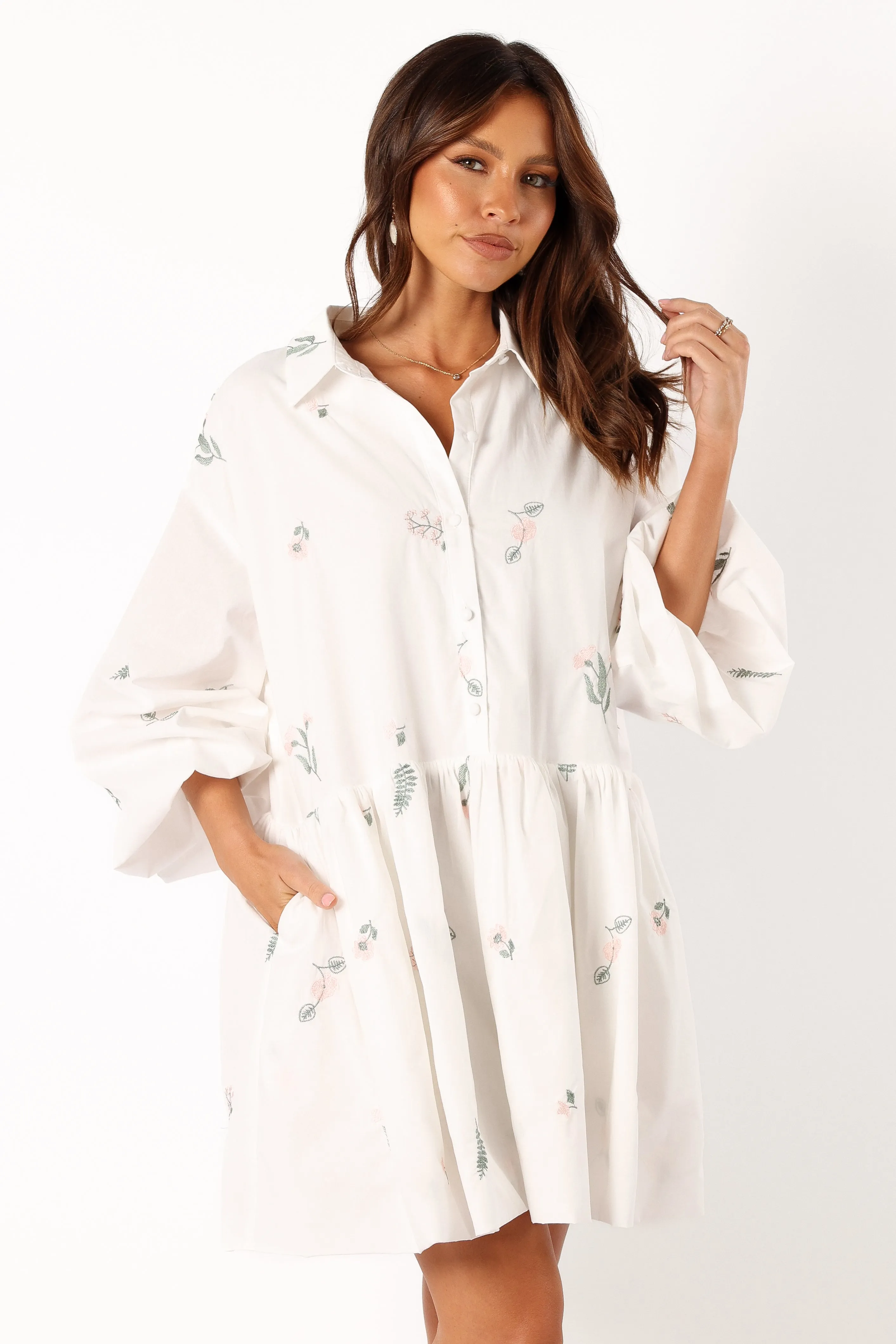 Daisy Long Sleeve Mini Dress - White Floral sold by Petal & Pup product image thumbnail 5