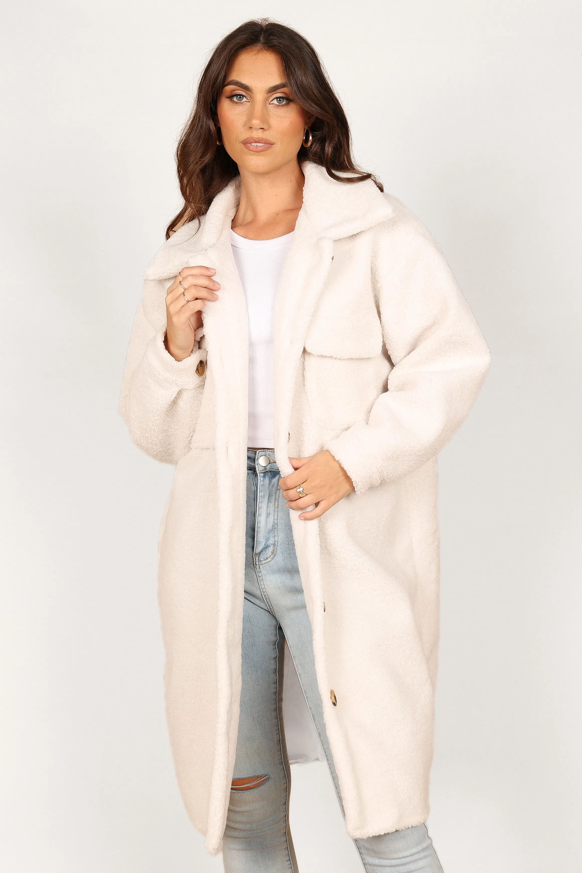 Hannah Cozy Teddy Long Coat - Cream sold by Petal & Pup product image thumbnail 5