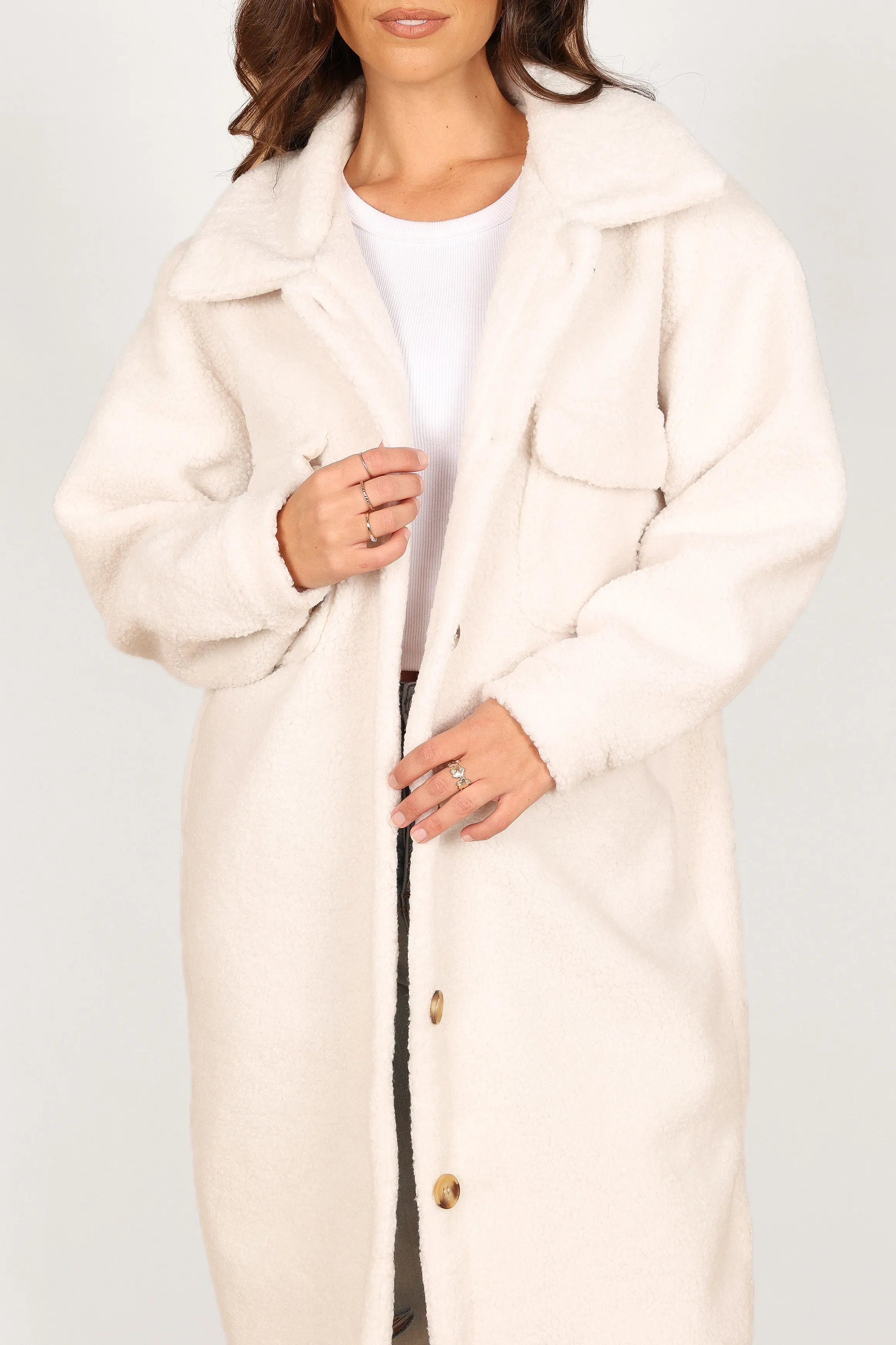 Hannah Cozy Teddy Long Coat - Cream sold by Petal & Pup product image thumbnail 4