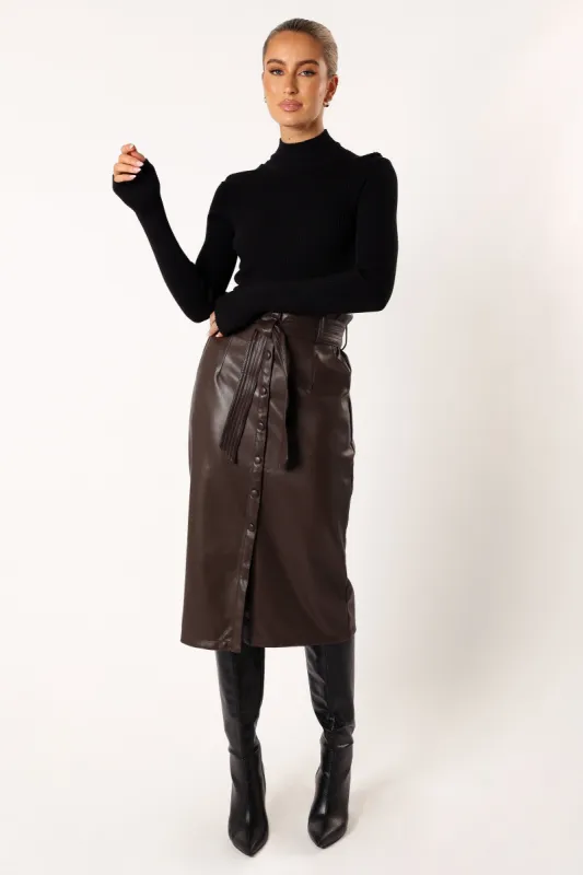 Meghan Faux Leather Midi Skirt - Chocolate sold by Petal & Pup