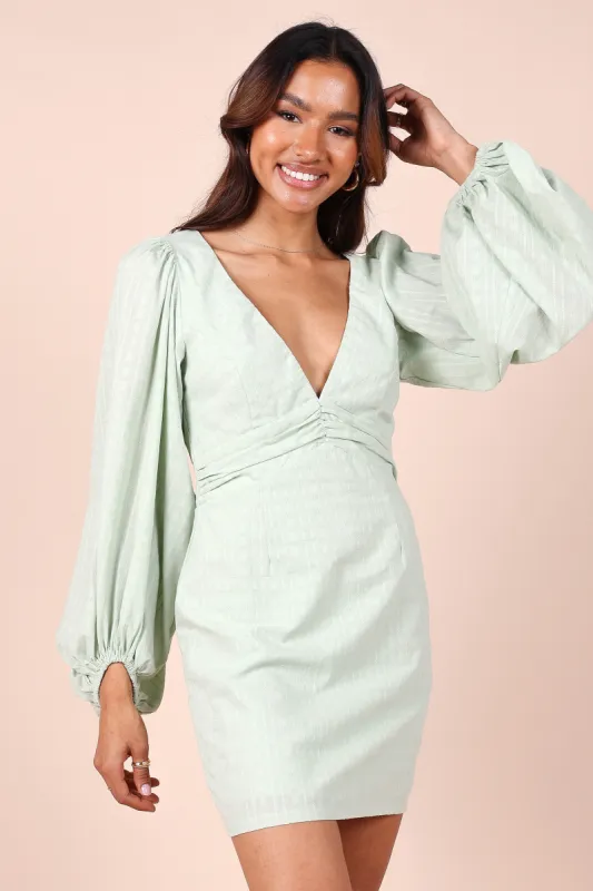 Emilina Long Sleeve Mini Dress - Sage sold by Petal & Pup