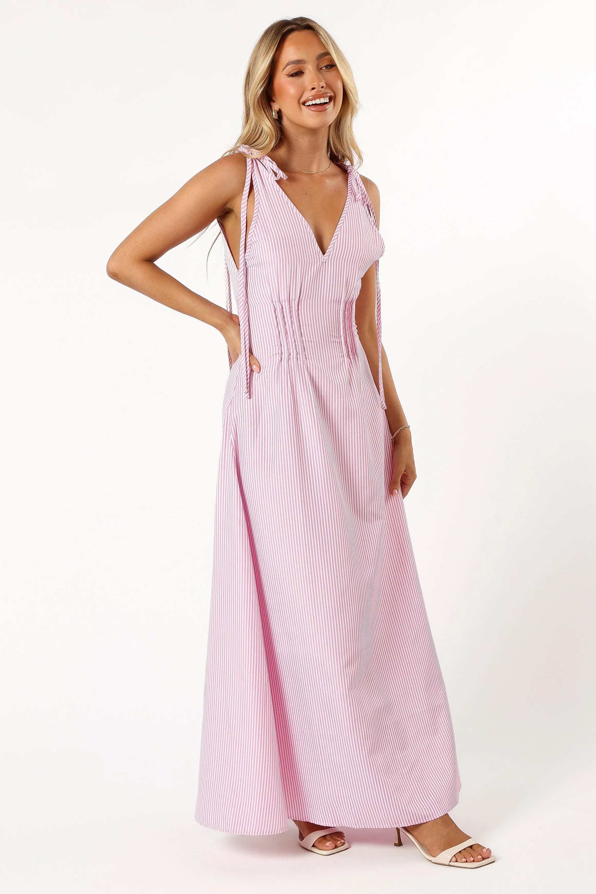 Lainey Tie Maxi Dress - Pink Stripe sold by Petal & Pup product image thumbnail 3