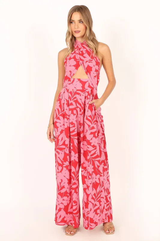 LeLe Halter Jumpsuit - Red/Pink sold by Petal & Pup