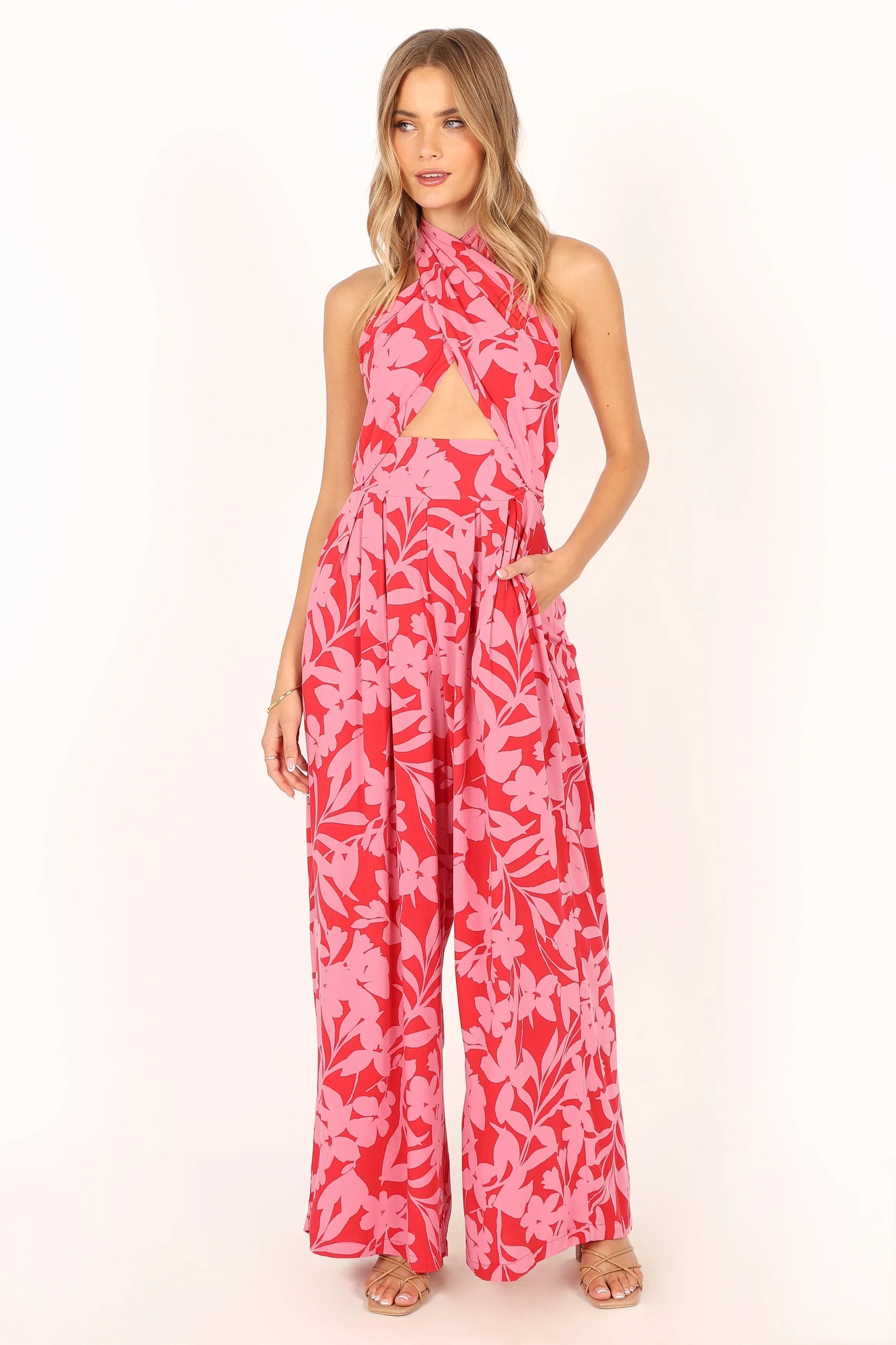 LeLe Halter Jumpsuit - Red/Pink sold by Petal & Pup