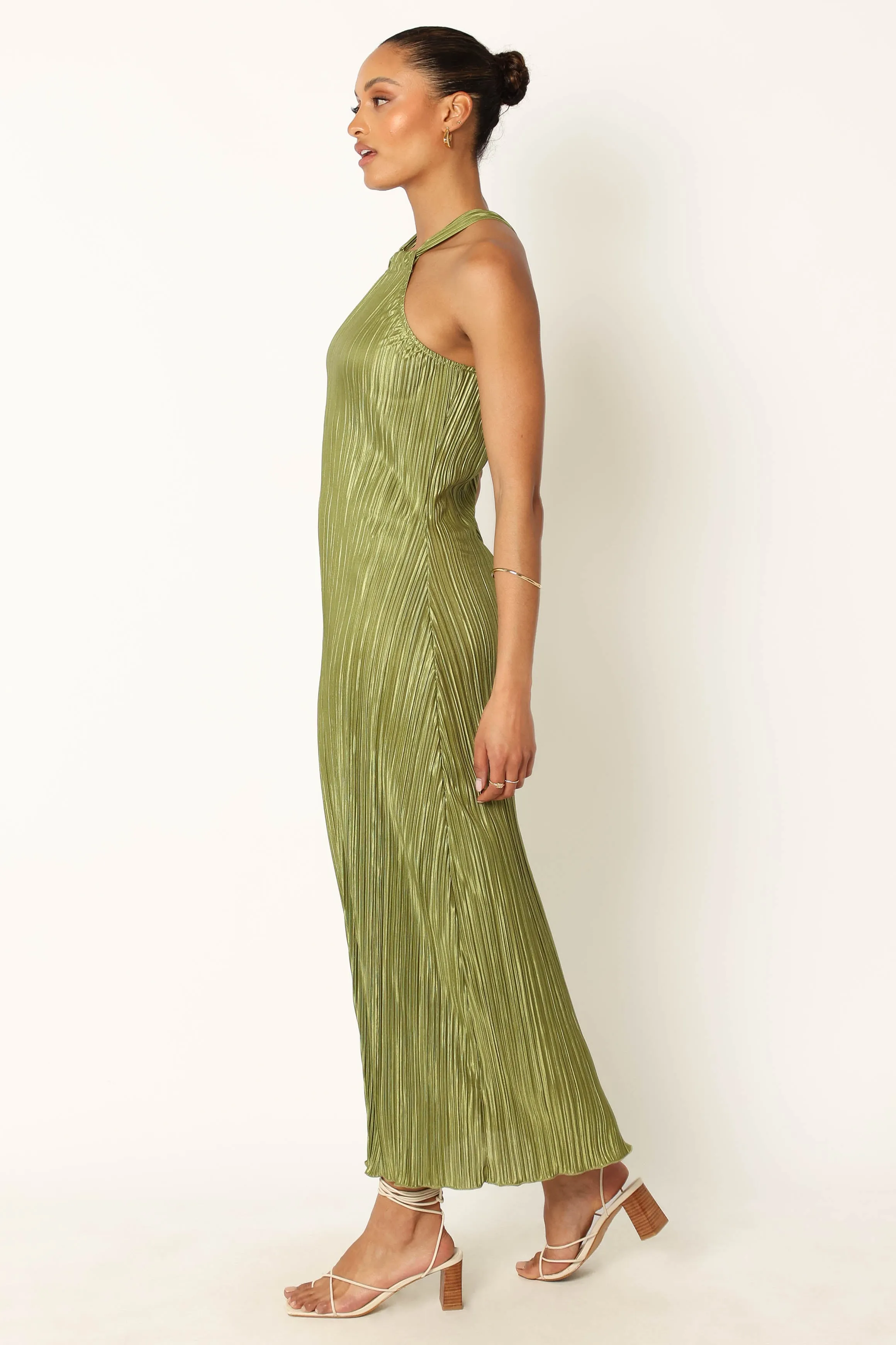 Melody Plisse Halter Maxi Dress - Olive sold by Petal & Pup product image thumbnail 5