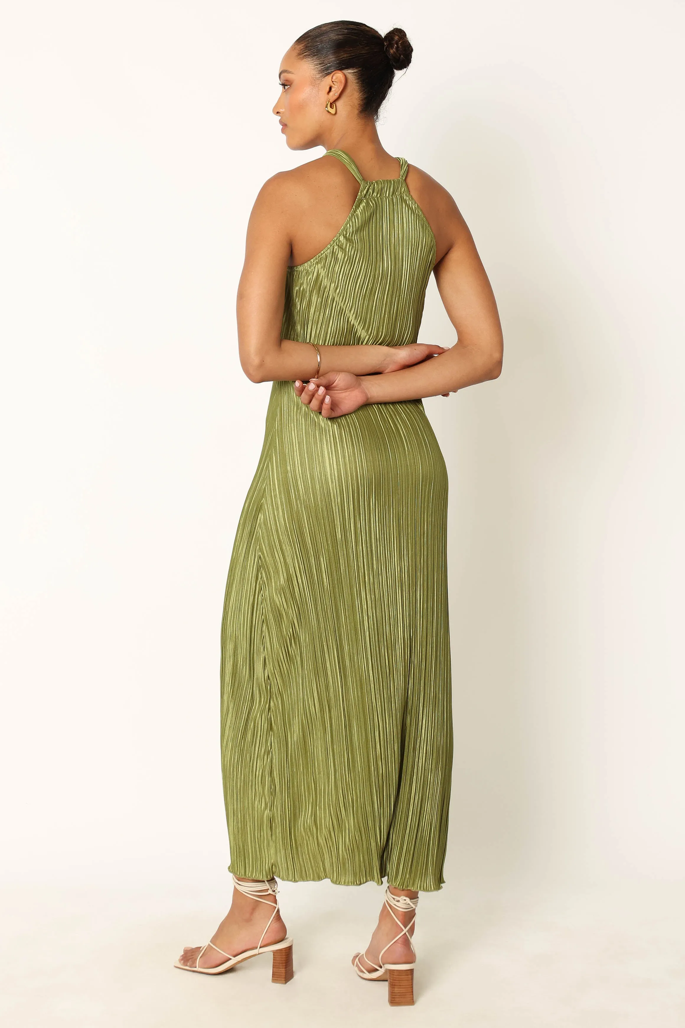 Melody Plisse Halter Maxi Dress - Olive sold by Petal & Pup product image thumbnail 3