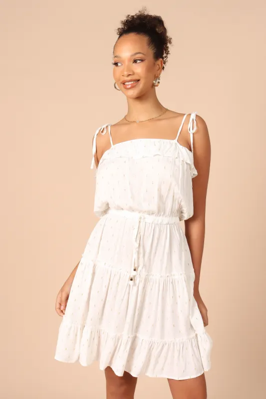Twist Tie Shoulder Mini Dress - White sold by Petal & Pup
