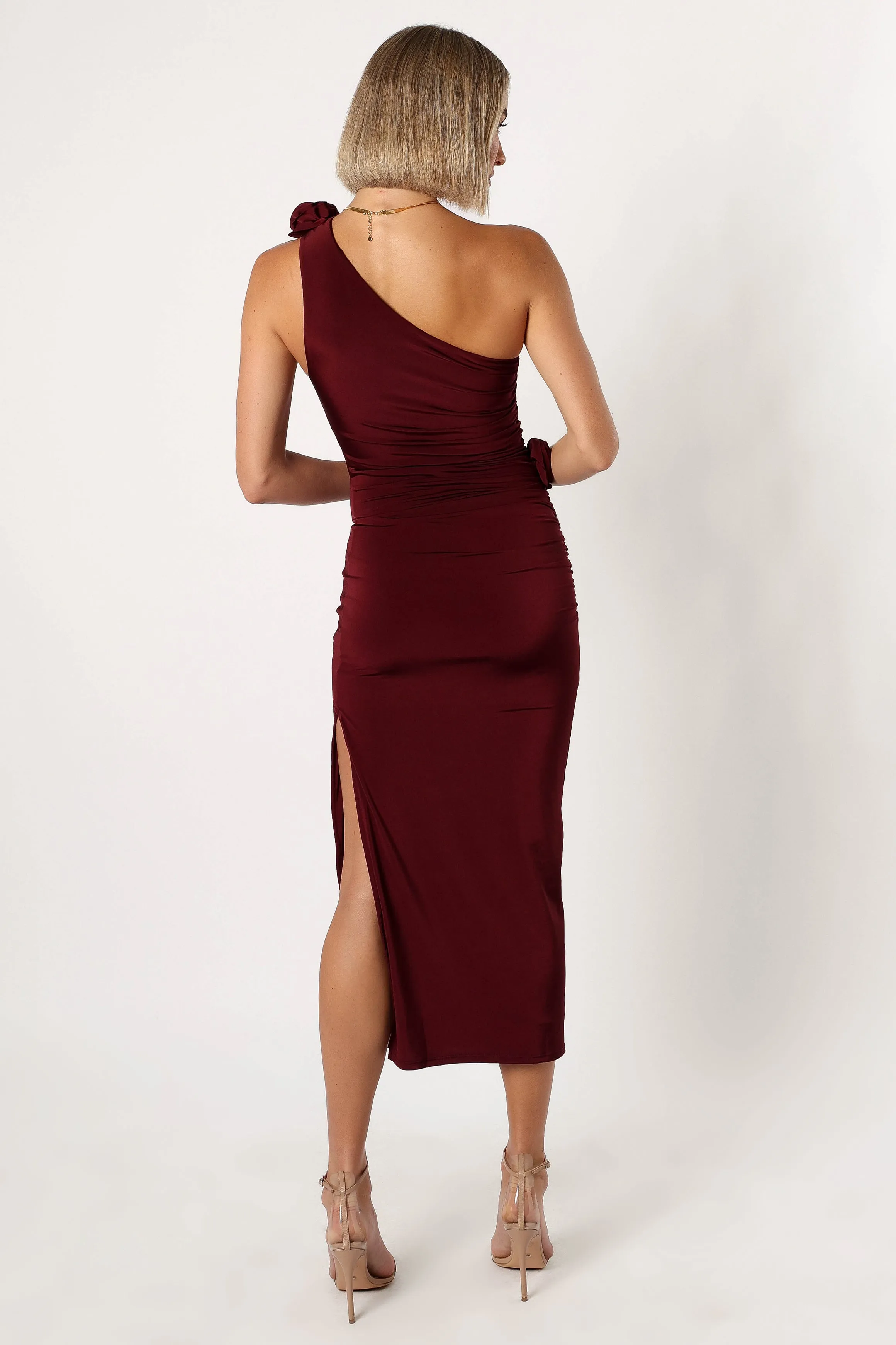 Javier One Shoulder Midi Dress - Wine sold by Petal & Pup product image thumbnail 4