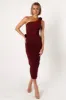 Javier One Shoulder Midi Dress - Wine sold by Petal & Pup