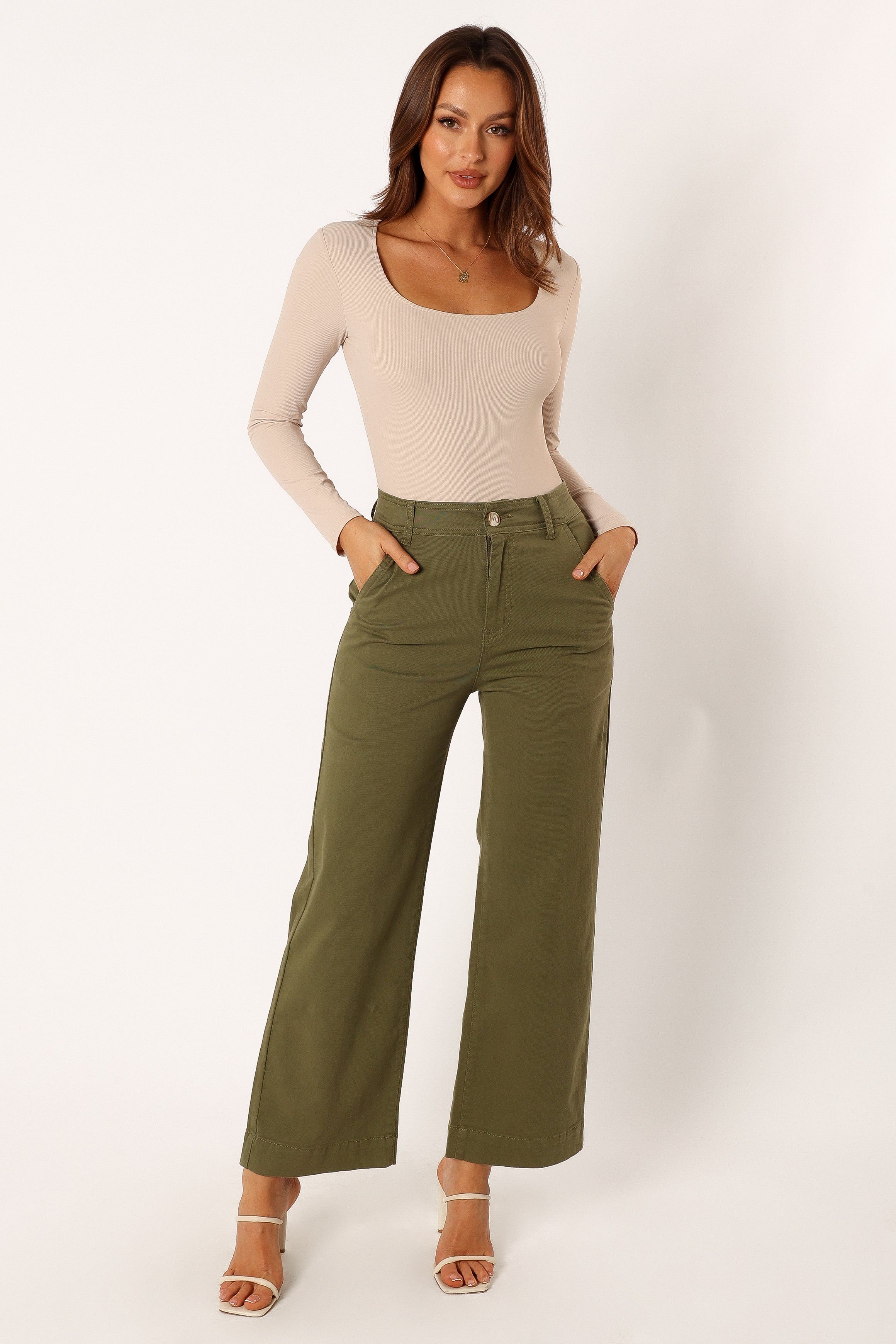 Georgia Wide Leg Pant - Dark Olive sold by Petal & Pup