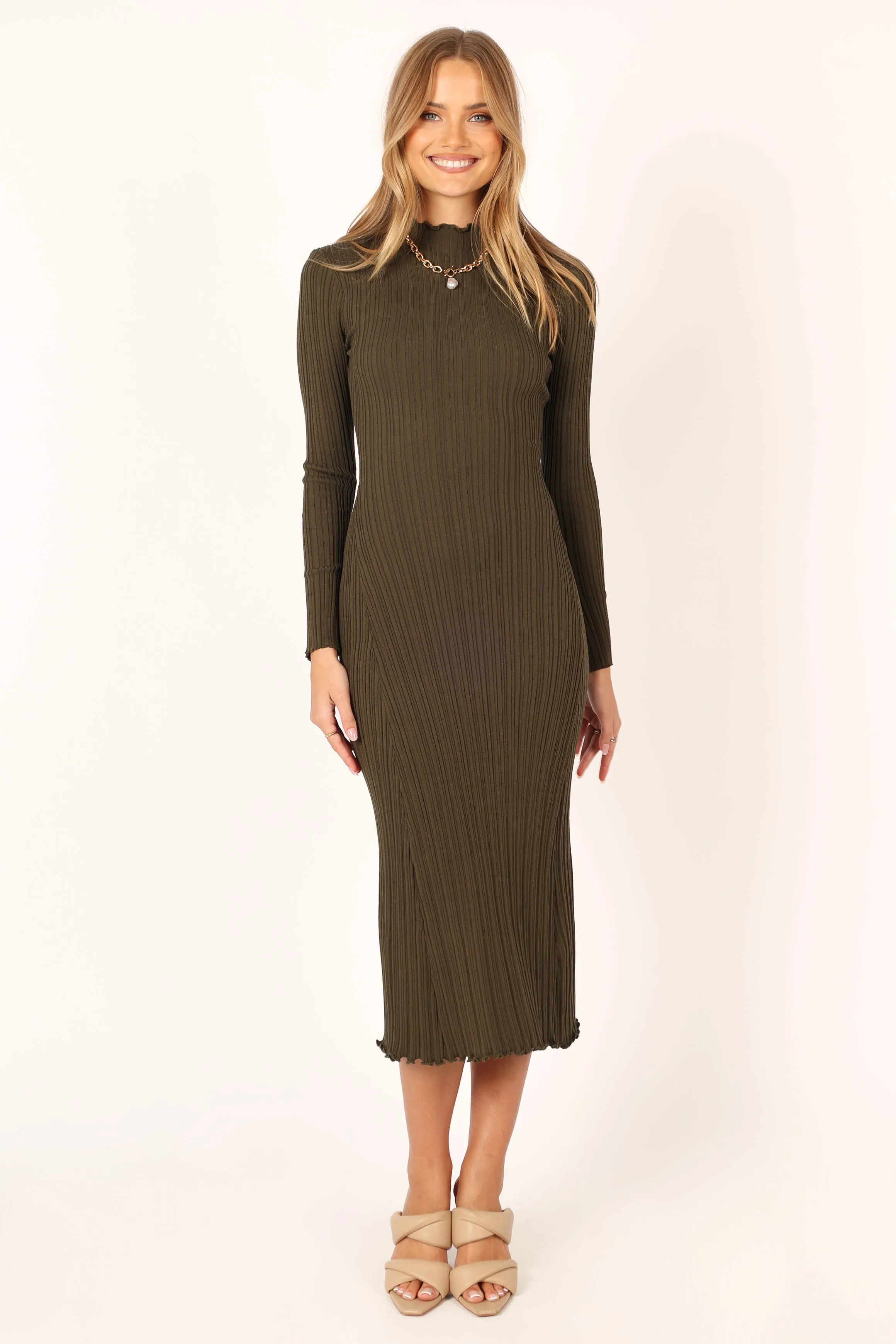 Theo Long Sleeve Midi Dress - Khaki sold by Petal & Pup product image thumbnail 4