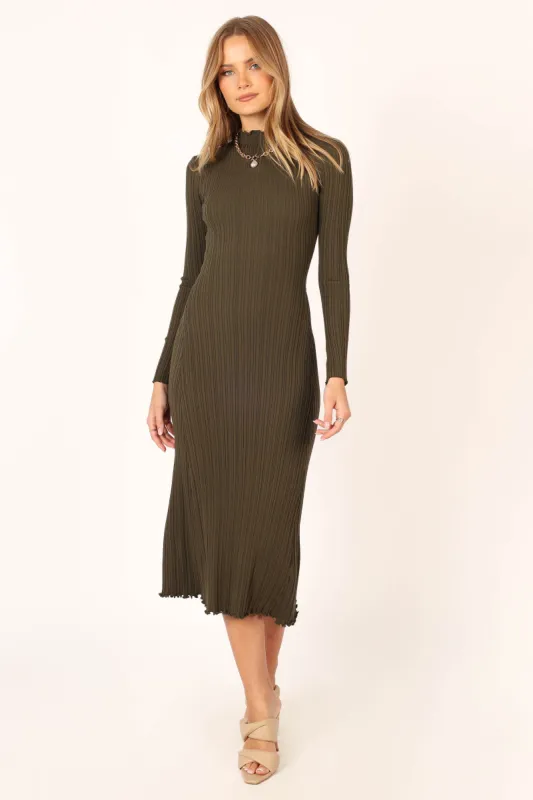 Theo Long Sleeve Midi Dress - Khaki sold by Petal & Pup