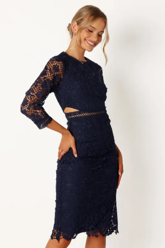 Pia Long Sleeve Midi Dress - Navy sold by Petal & Pup