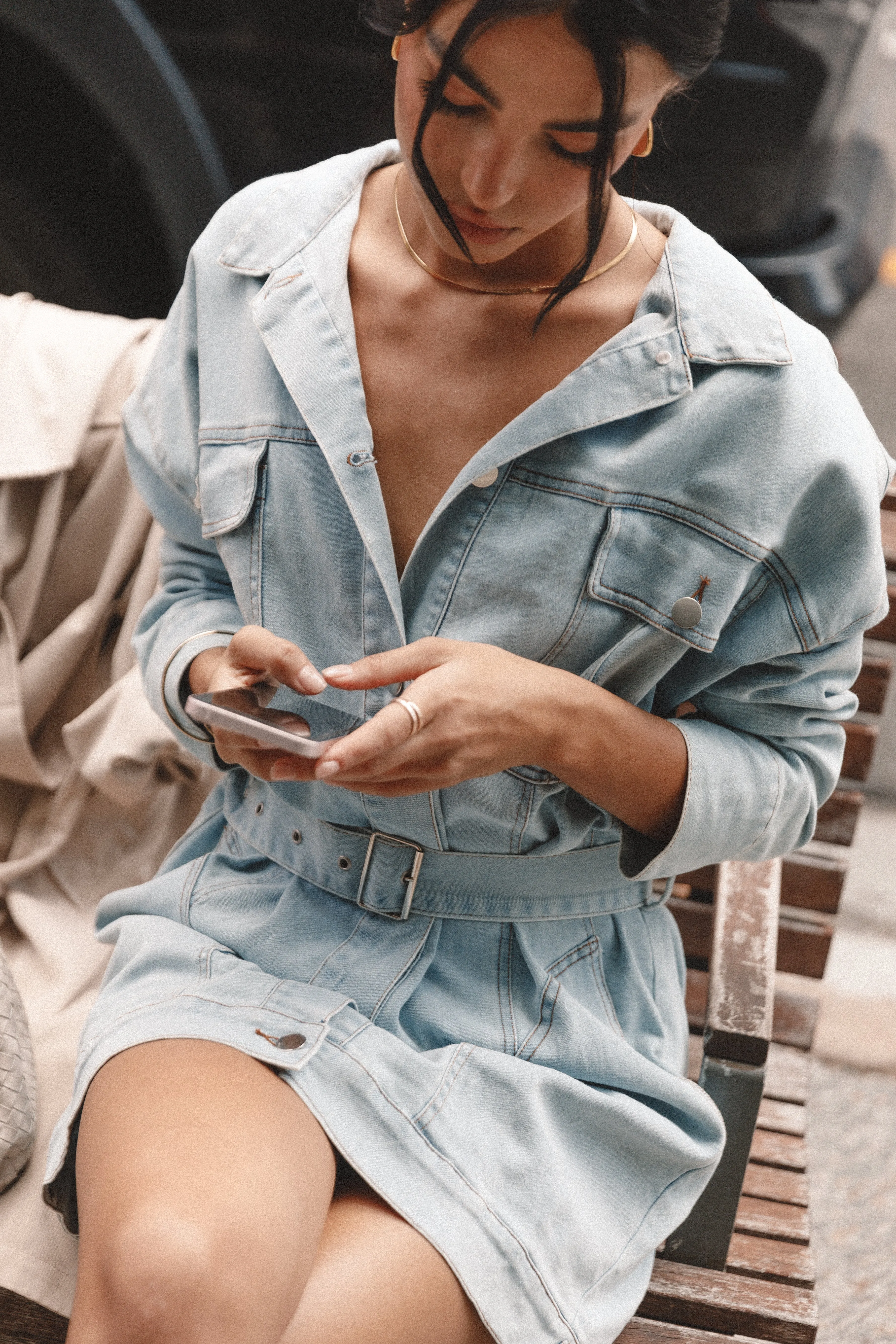 Britts Long Sleeve Mini Dress - Denim sold by Petal & Pup product image thumbnail 3