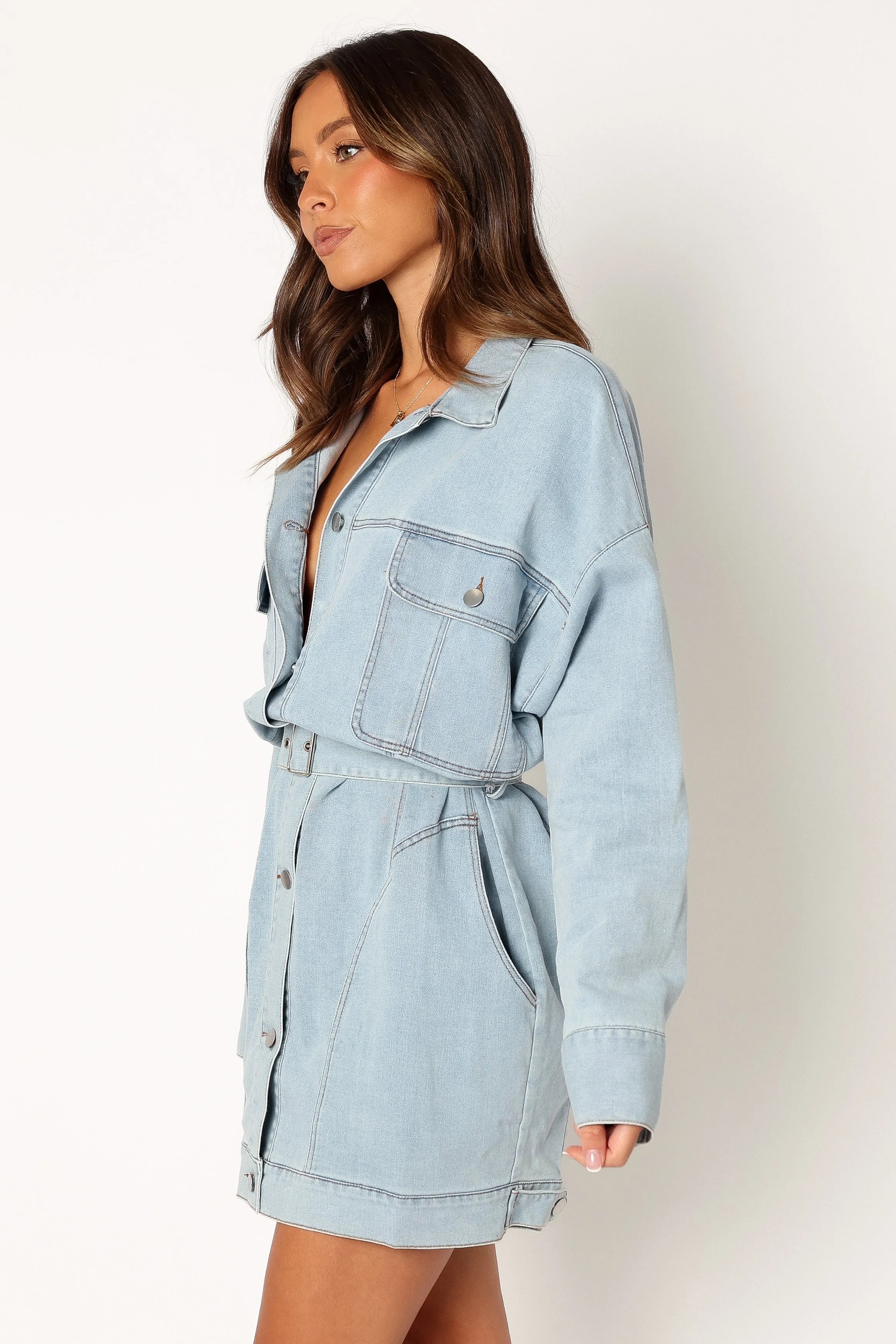 Britts Long Sleeve Mini Dress - Denim sold by Petal & Pup product image thumbnail 5