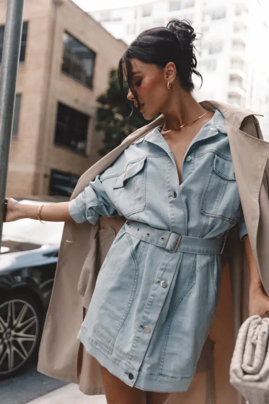 Britts Long Sleeve Mini Dress - Denim sold by Petal & Pup