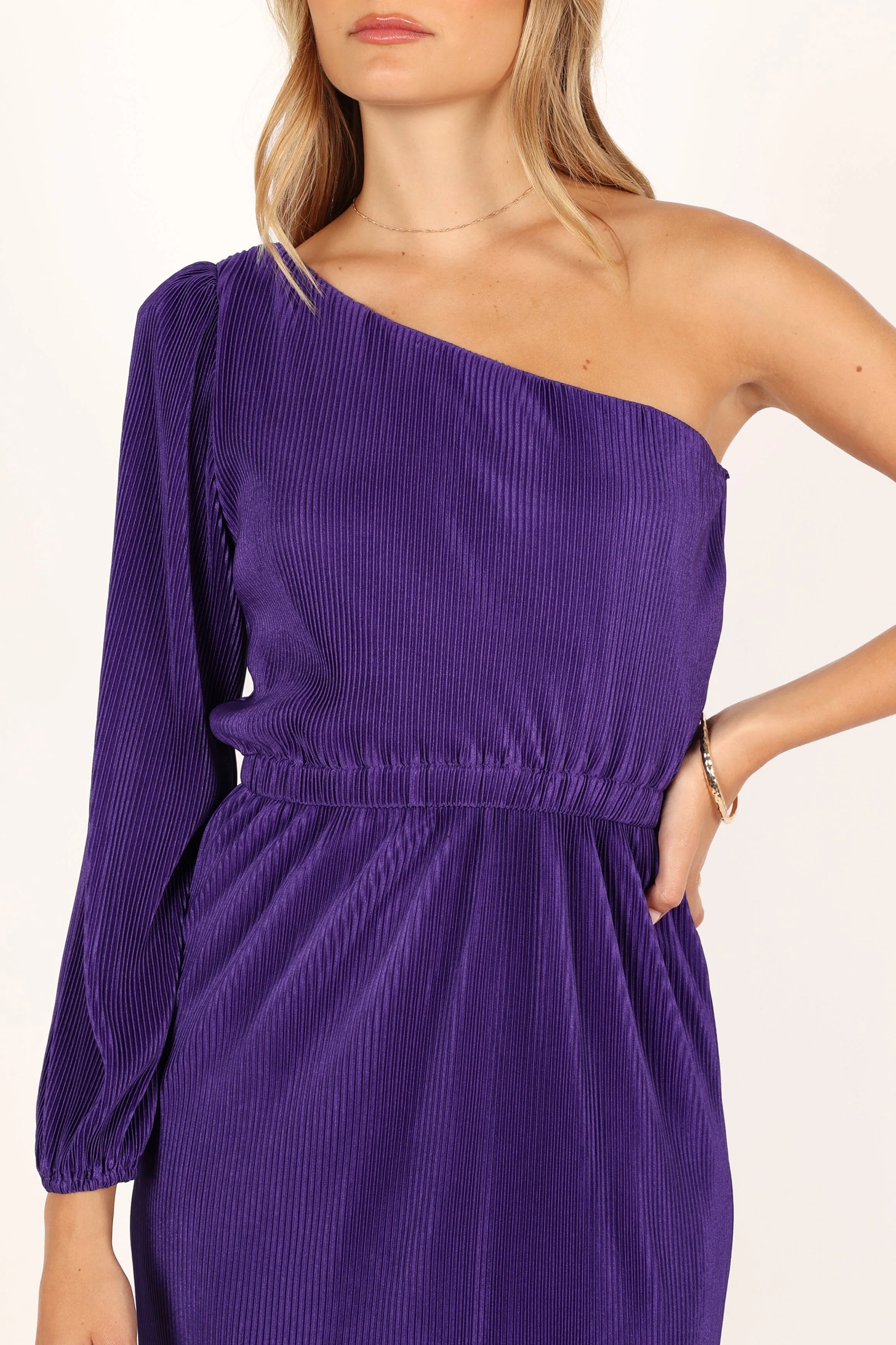 Pontee One Shoulder Pleated Midi Dress - Purple sold by Petal & Pup product image thumbnail 2