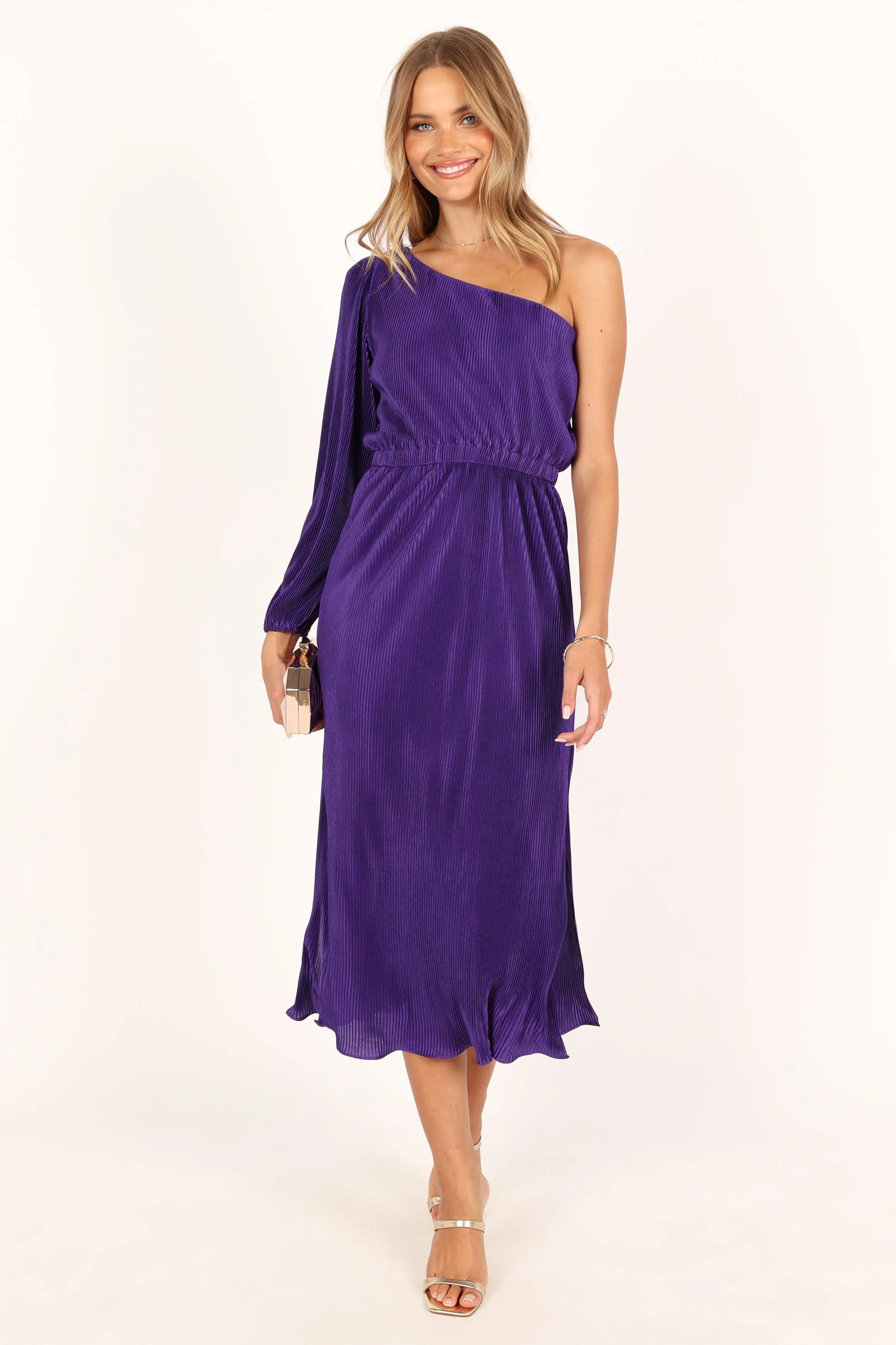 Pontee One Shoulder Pleated Midi Dress - Purple sold by Petal & Pup product image thumbnail 3