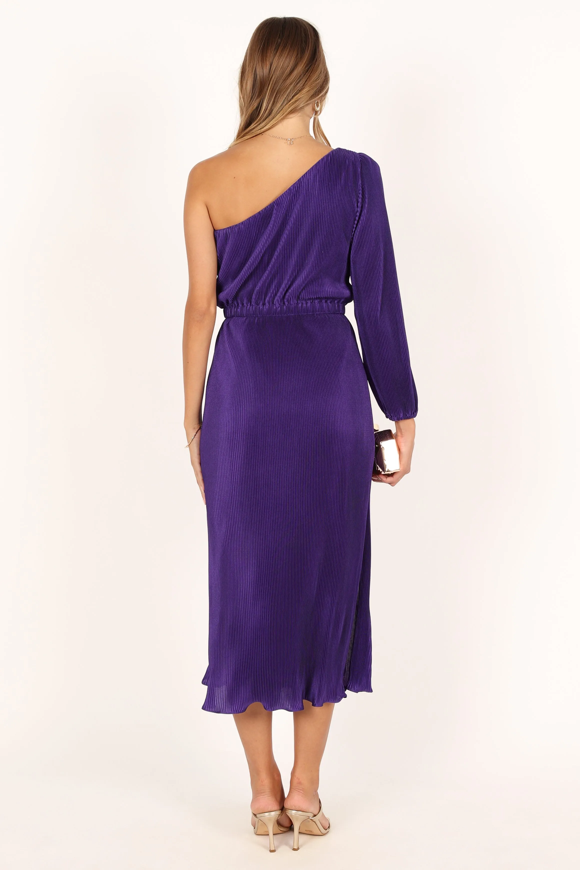 Pontee One Shoulder Pleated Midi Dress - Purple sold by Petal & Pup product image thumbnail 5