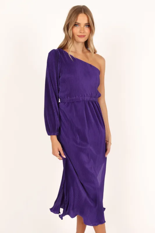 Pontee One Shoulder Pleated Midi Dress - Purple sold by Petal & Pup