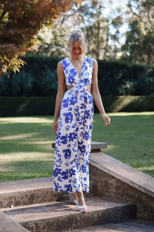 Lulu Wrap Front Jumpsuit - Blue Floral sold by Petal & Pup