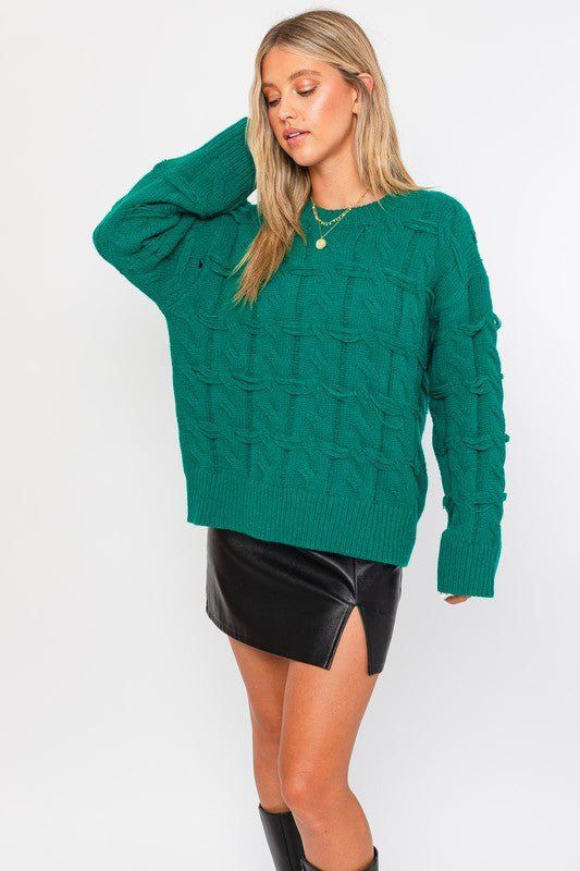 Mock Neck Textured Cable Knit Sweater - Green sold by Petal & Pup product image thumbnail 2