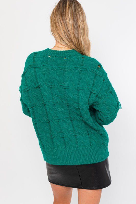 Mock Neck Textured Cable Knit Sweater - Green sold by Petal & Pup product image thumbnail 4