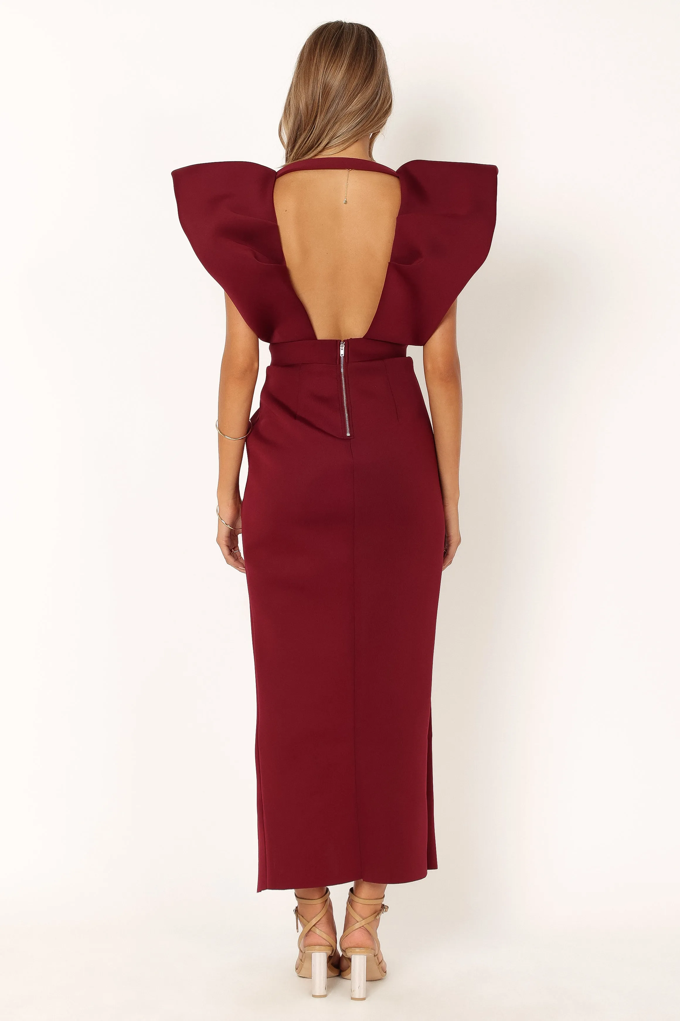 Augie Frill Shoulder Maxi Dress - Burgundy sold by Petal & Pup product image thumbnail 2