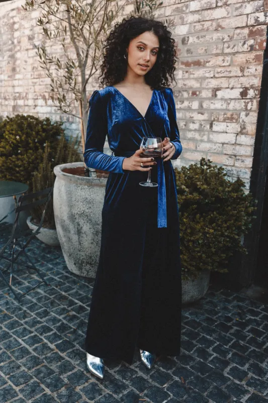 Patrice Velvet Jumpsuit - Sapphire sold by Petal & Pup