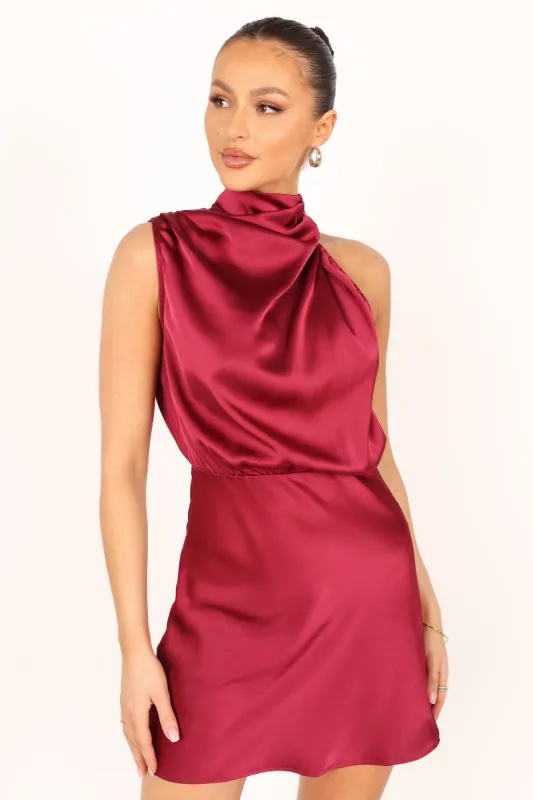 Anabelle Halter Neck Mini Dress - Berry sold by Petal & Pup