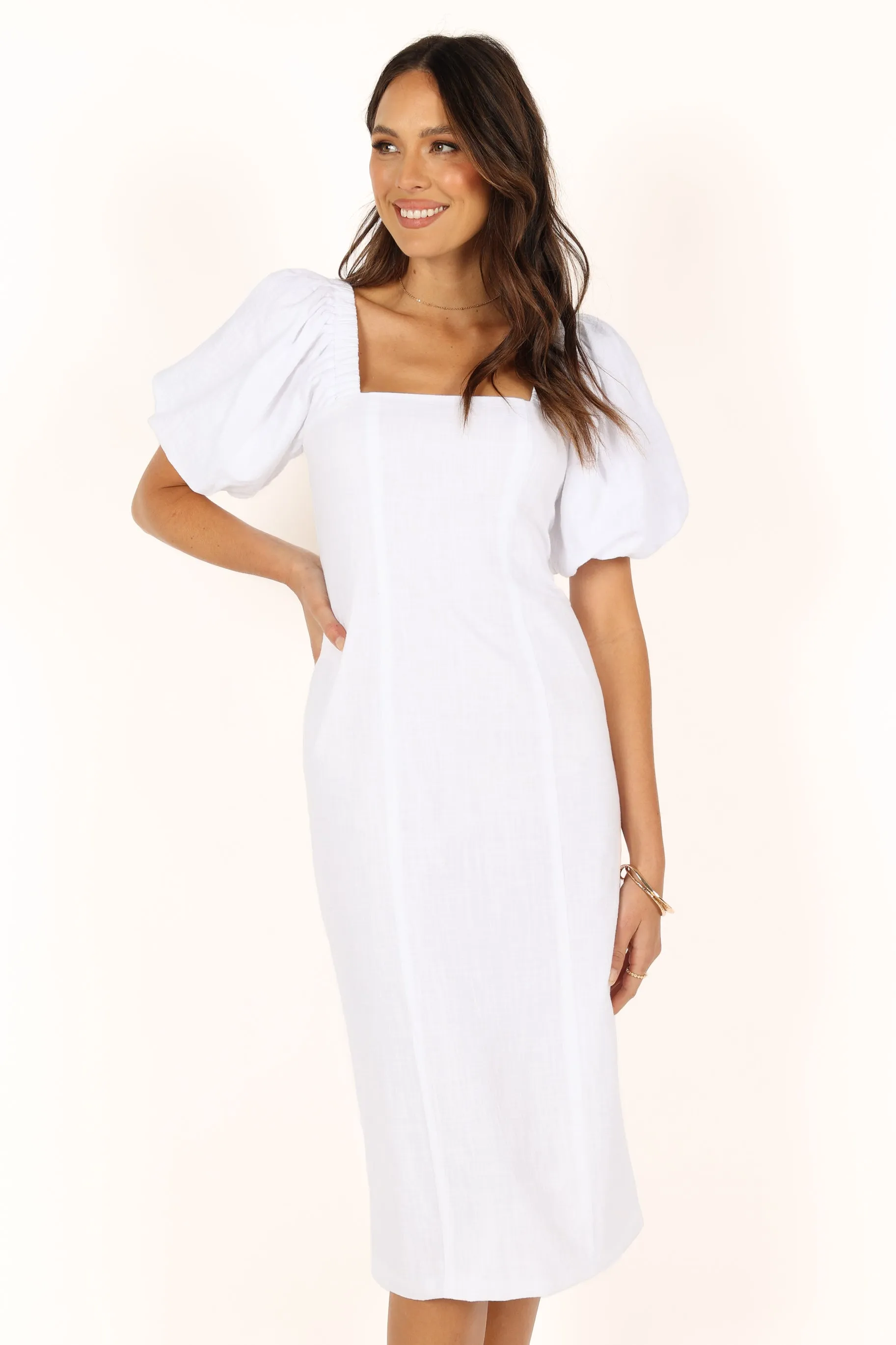 Thea Puff Sleeve Midi Dress - White sold by Petal & Pup product image thumbnail 4