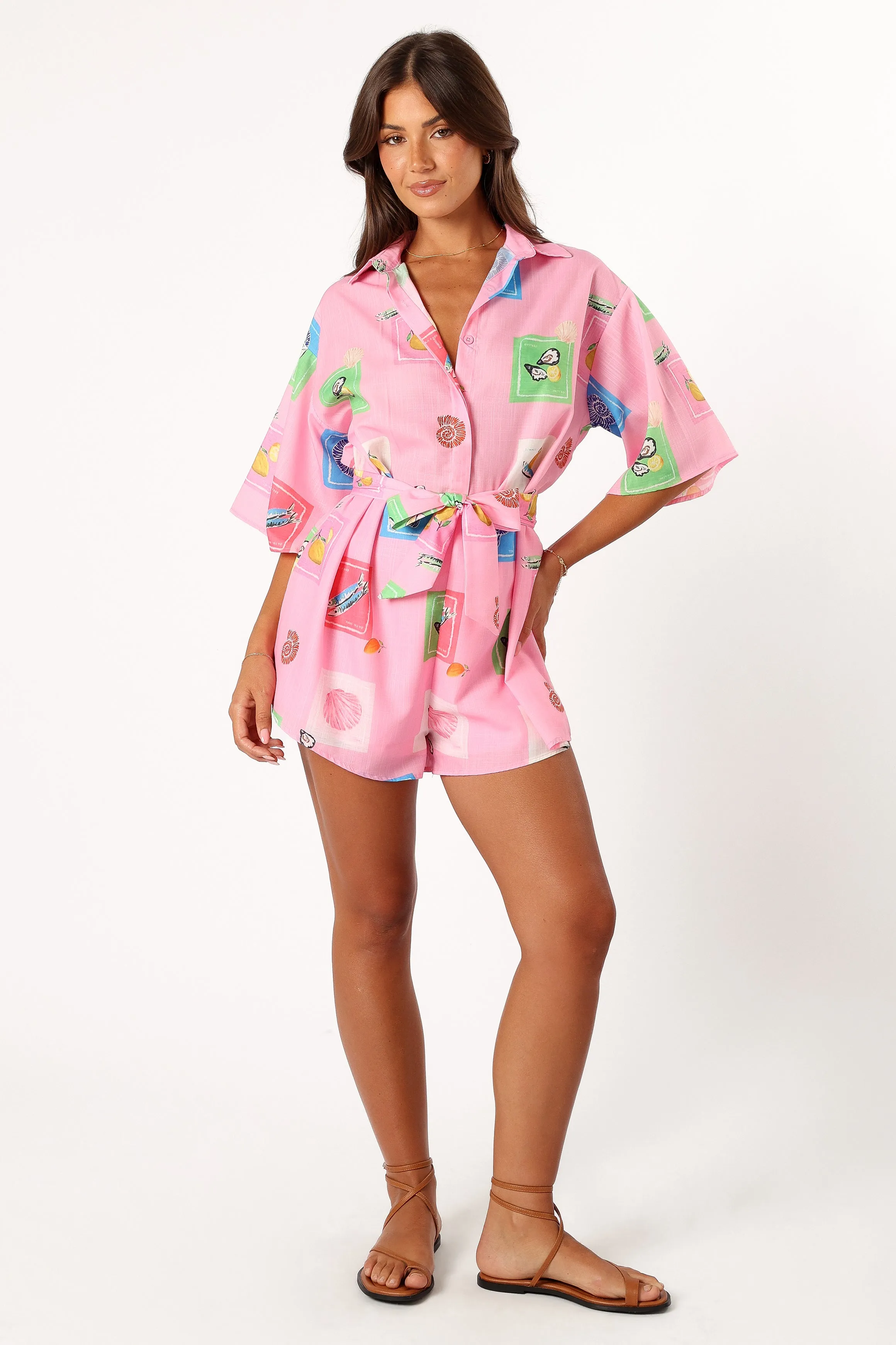 Kellie Romper - Pink Stamp Print sold by Petal & Pup product image thumbnail 4