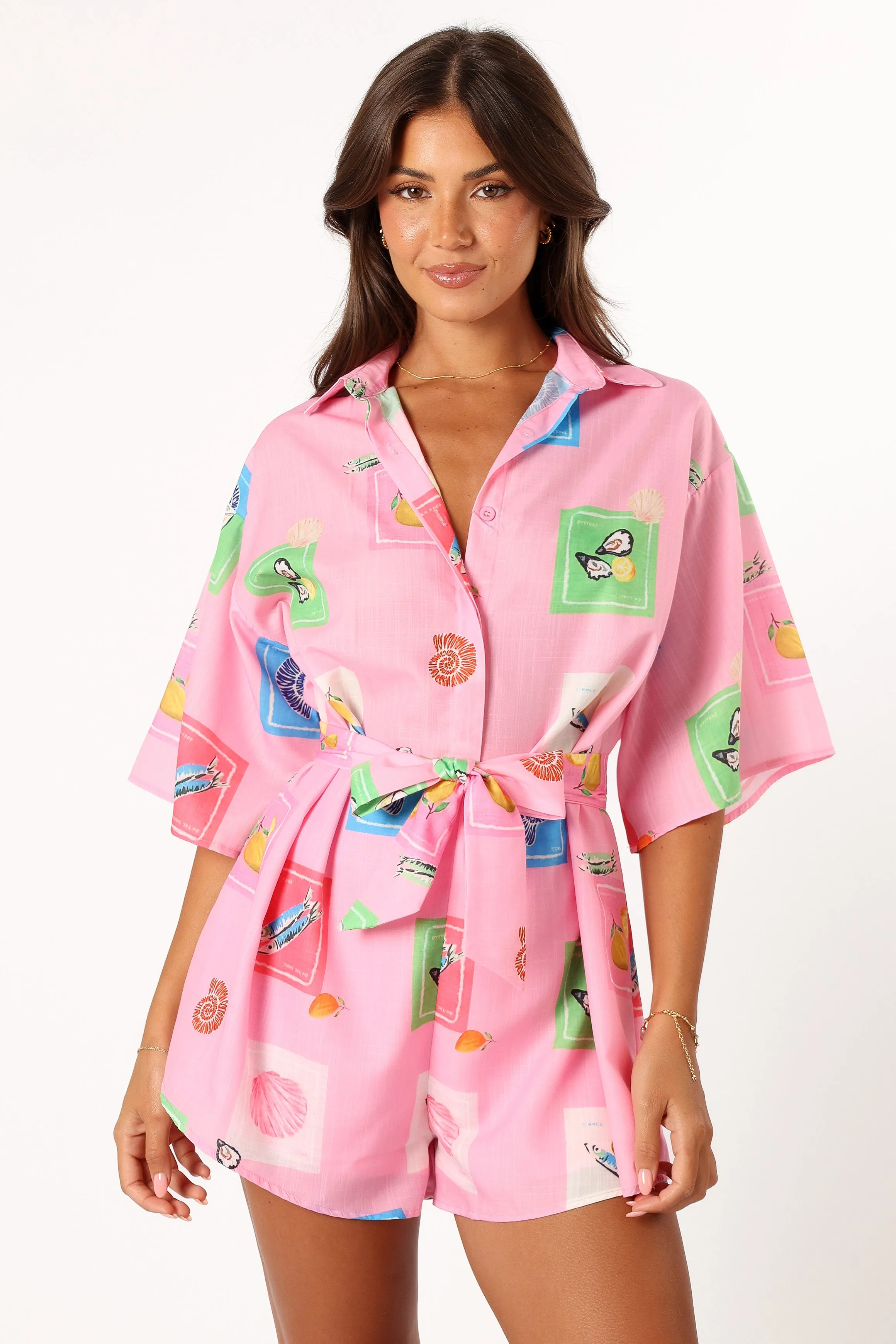 Kellie Romper - Pink Stamp Print sold by Petal & Pup product image thumbnail 3