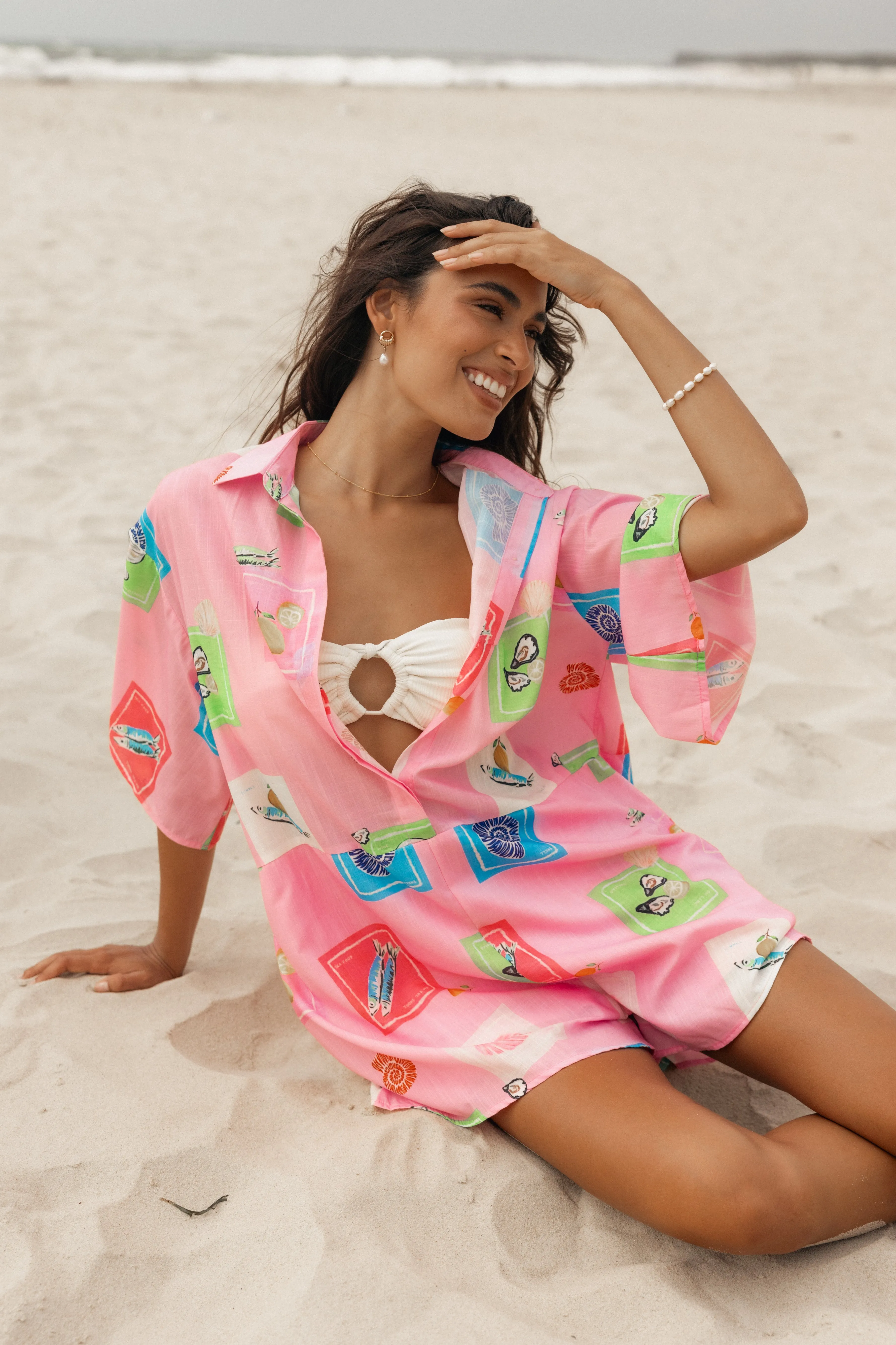 Kellie Romper - Pink Stamp Print sold by Petal & Pup product image thumbnail 2