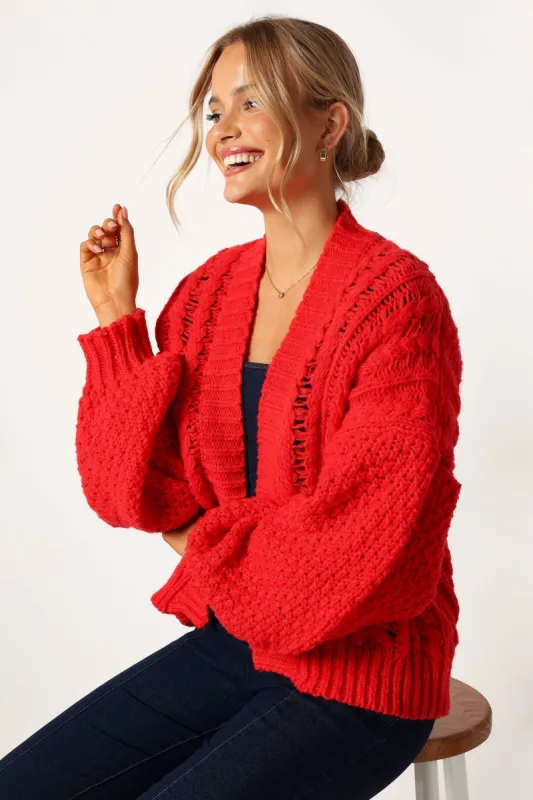 Hailey Oversized Sleeve Cardigan - Red sold by Petal & Pup