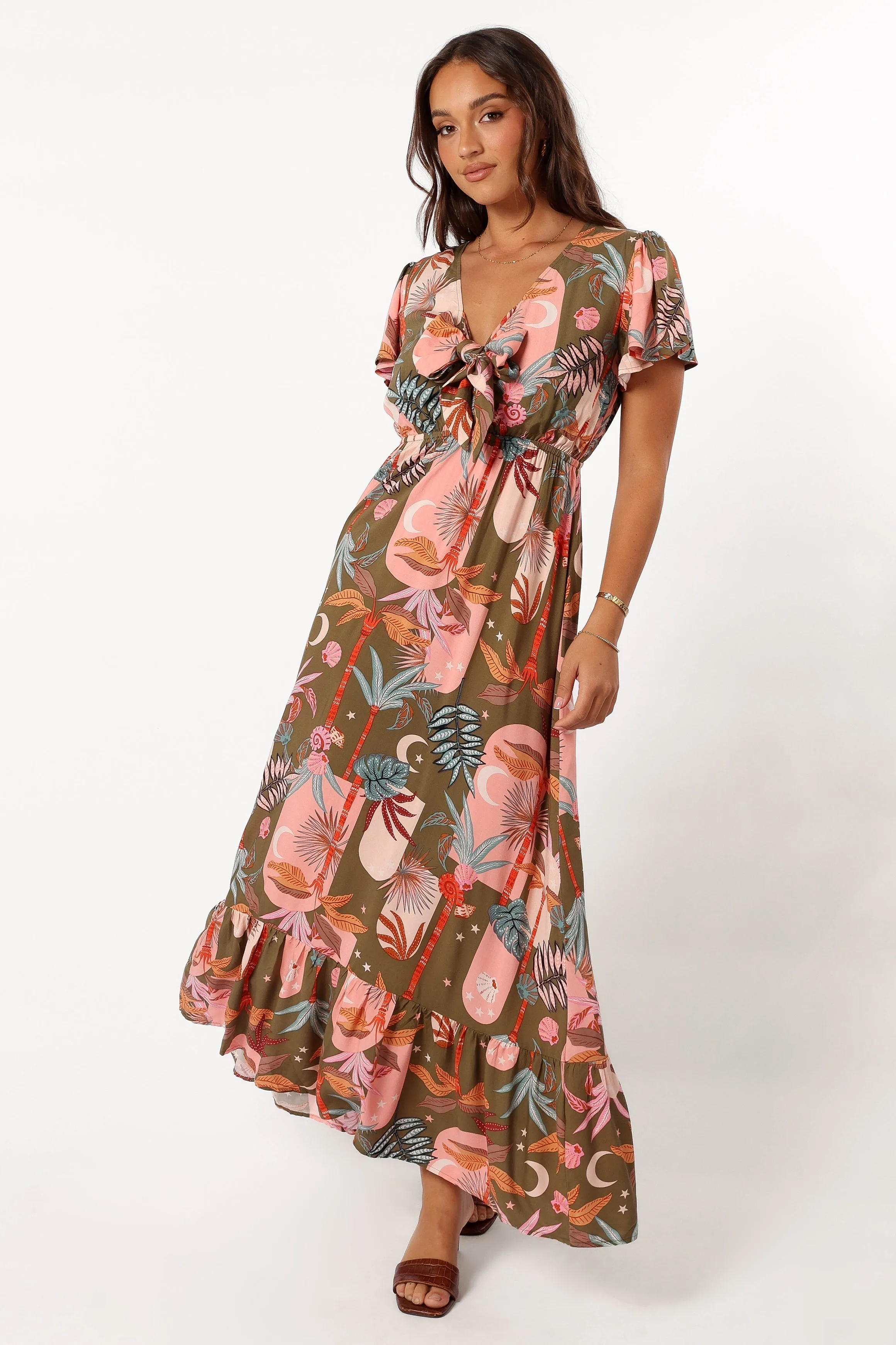 Everly Short Sleeve Maxi Dress - Olive Print sold by Petal & Pup product image thumbnail 3