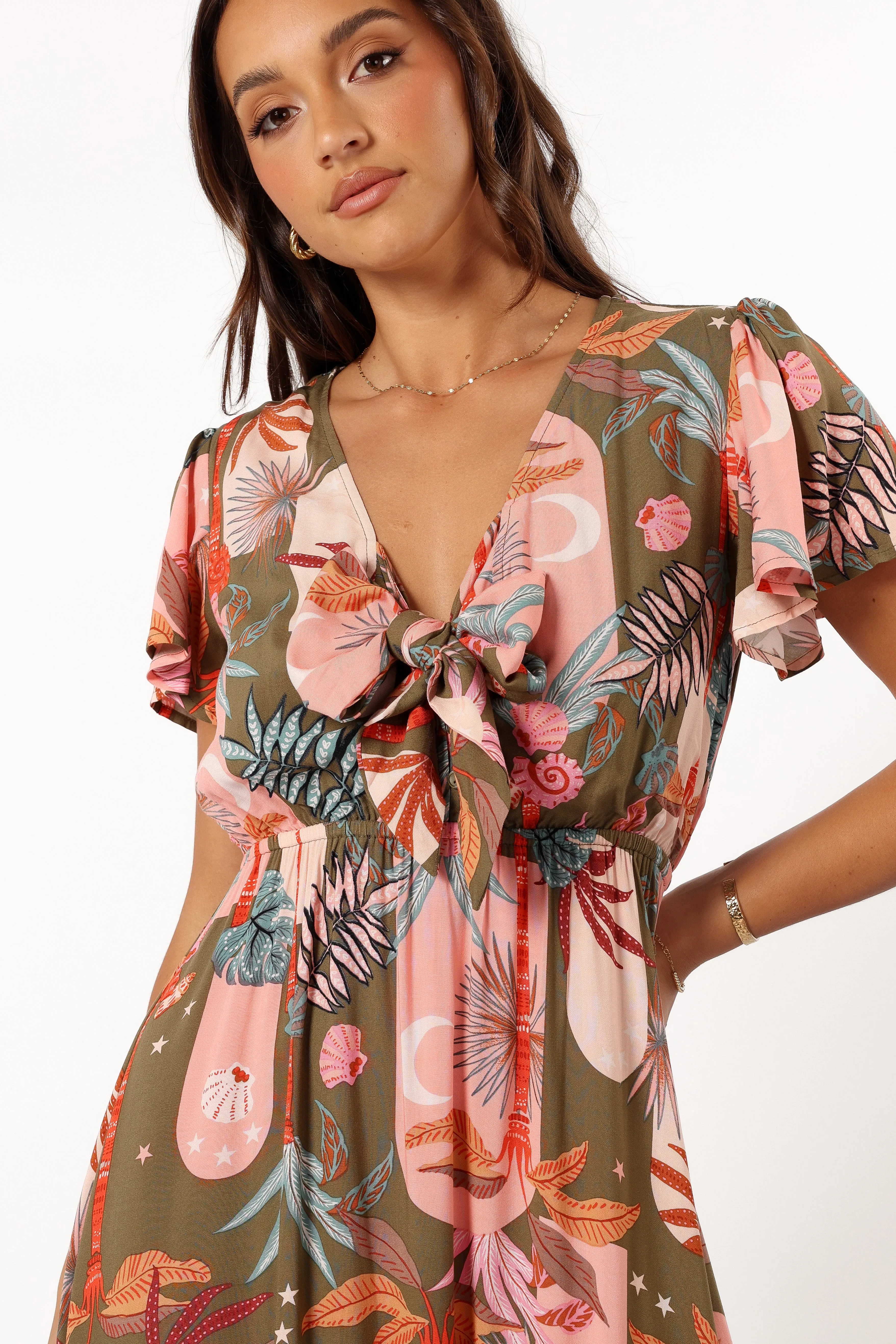 Everly Short Sleeve Maxi Dress - Olive Print sold by Petal & Pup product image thumbnail 2