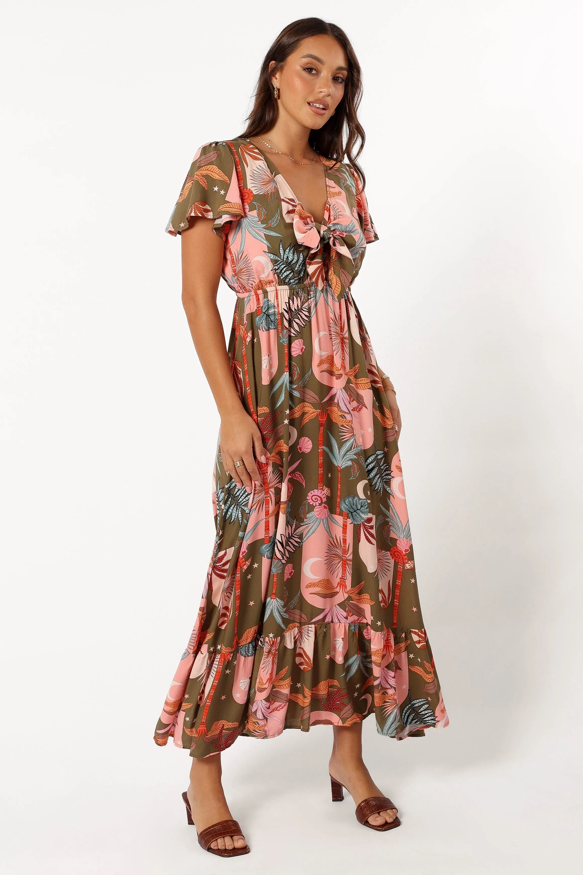 Everly Short Sleeve Maxi Dress - Olive Print sold by Petal & Pup product image thumbnail 5