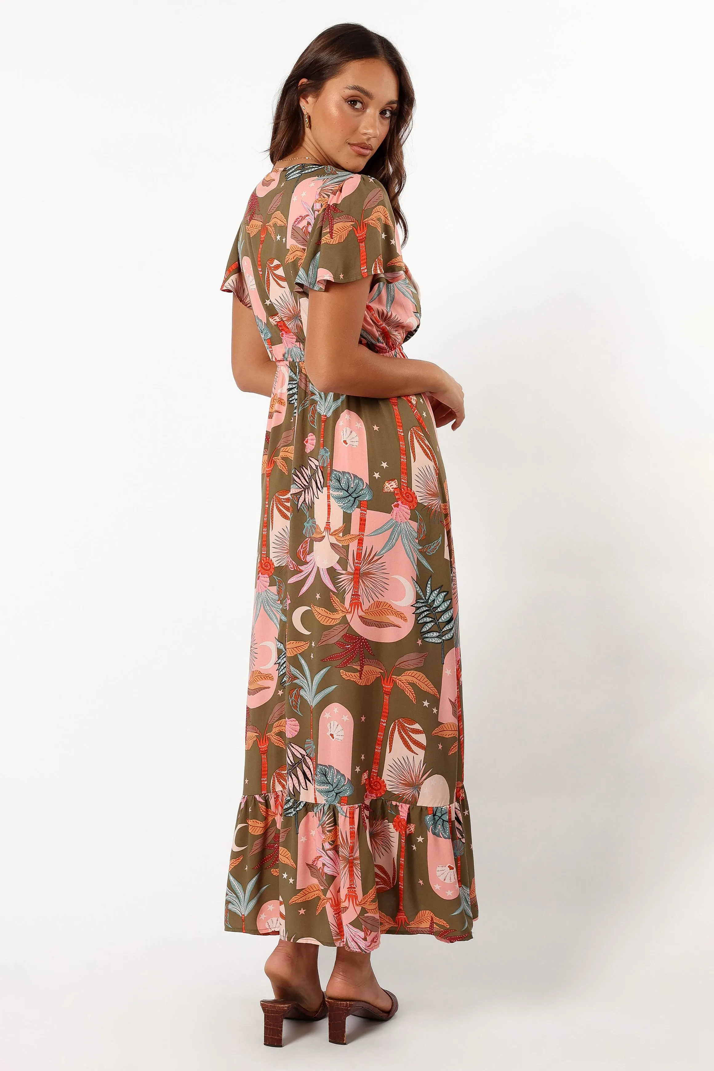 Everly Short Sleeve Maxi Dress - Olive Print sold by Petal & Pup product image thumbnail 4