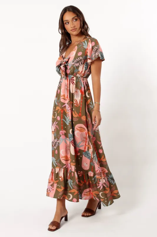 Everly Short Sleeve Maxi Dress - Olive Print sold by Petal & Pup