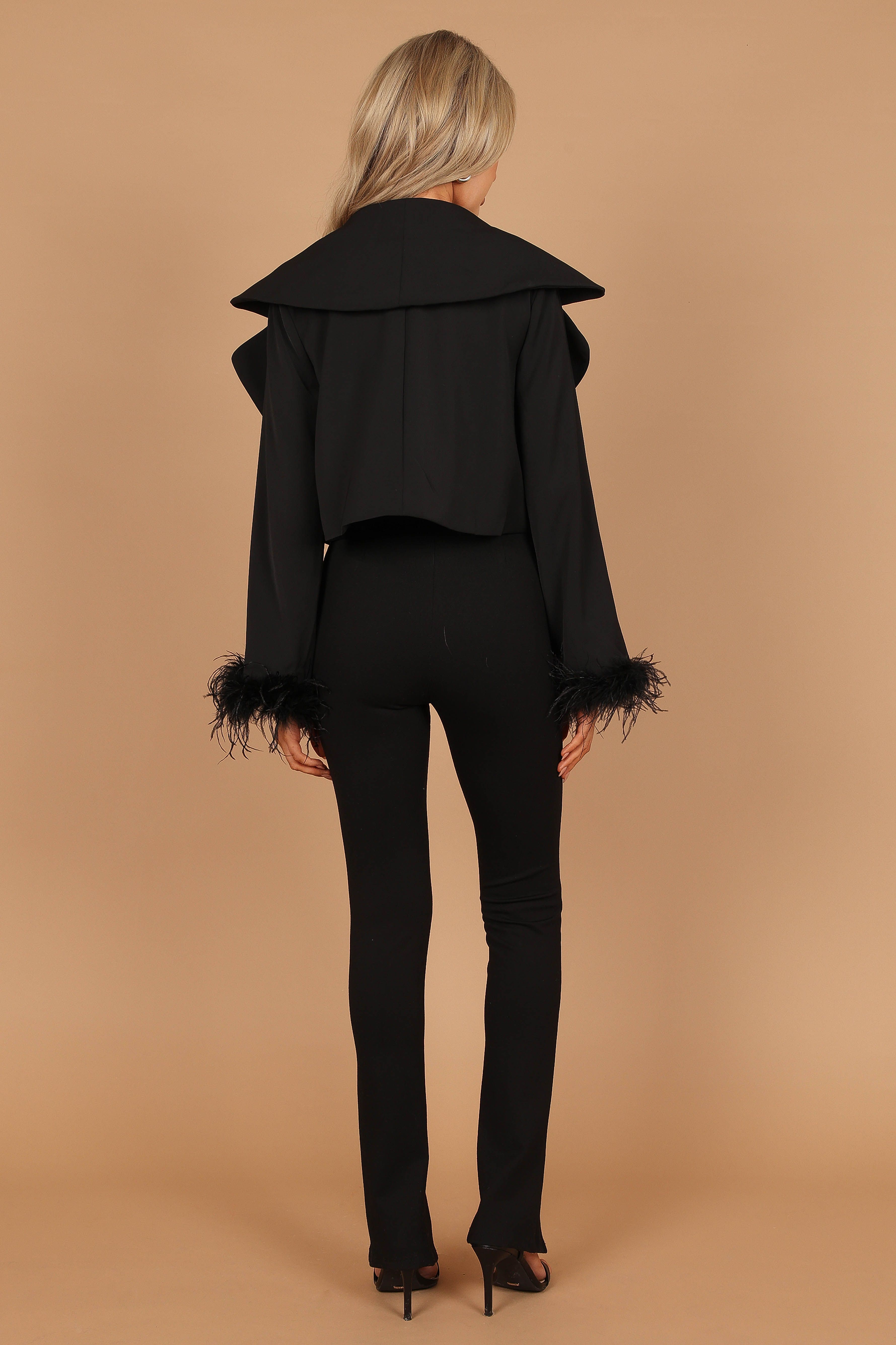 Isla Satin Feather Sleeve Crop Jacket - Black sold by Petal & Pup product image thumbnail 9