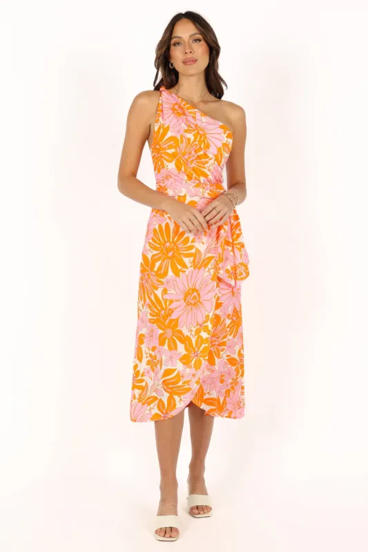 Clara One Shoulder Midi Dress - Orange sold by Petal & Pup