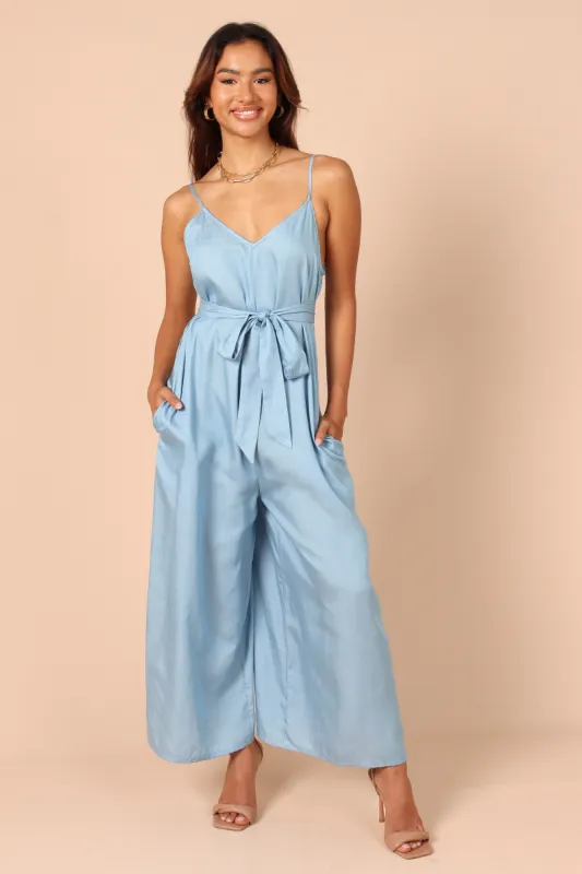 Suri Wide Leg Jumpsuit - Blue Chambray sold by Petal & Pup
