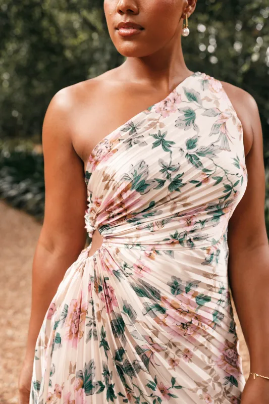 victoriana one shoulder floral midi dress ASTR the Label Victoriana Dress in Bright Green Floral