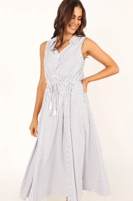 LouLou Midi Dress - White Navy sold by Petal & Pup