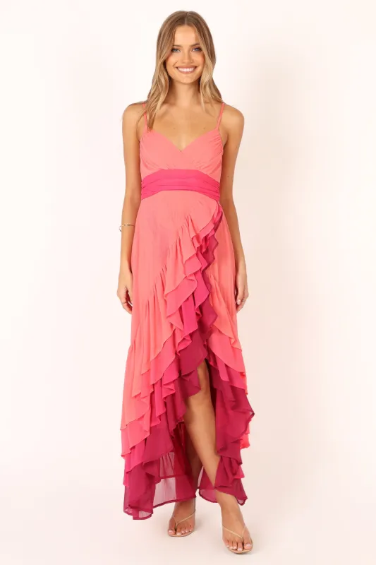 BomBon Tiered Maxi Dress - Coral Hot Pink made by Petal & Pup