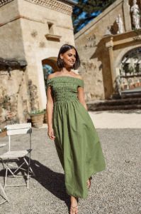 Tessa Off Shoulder Maxi Dress - Olive sold by Petal & Pup