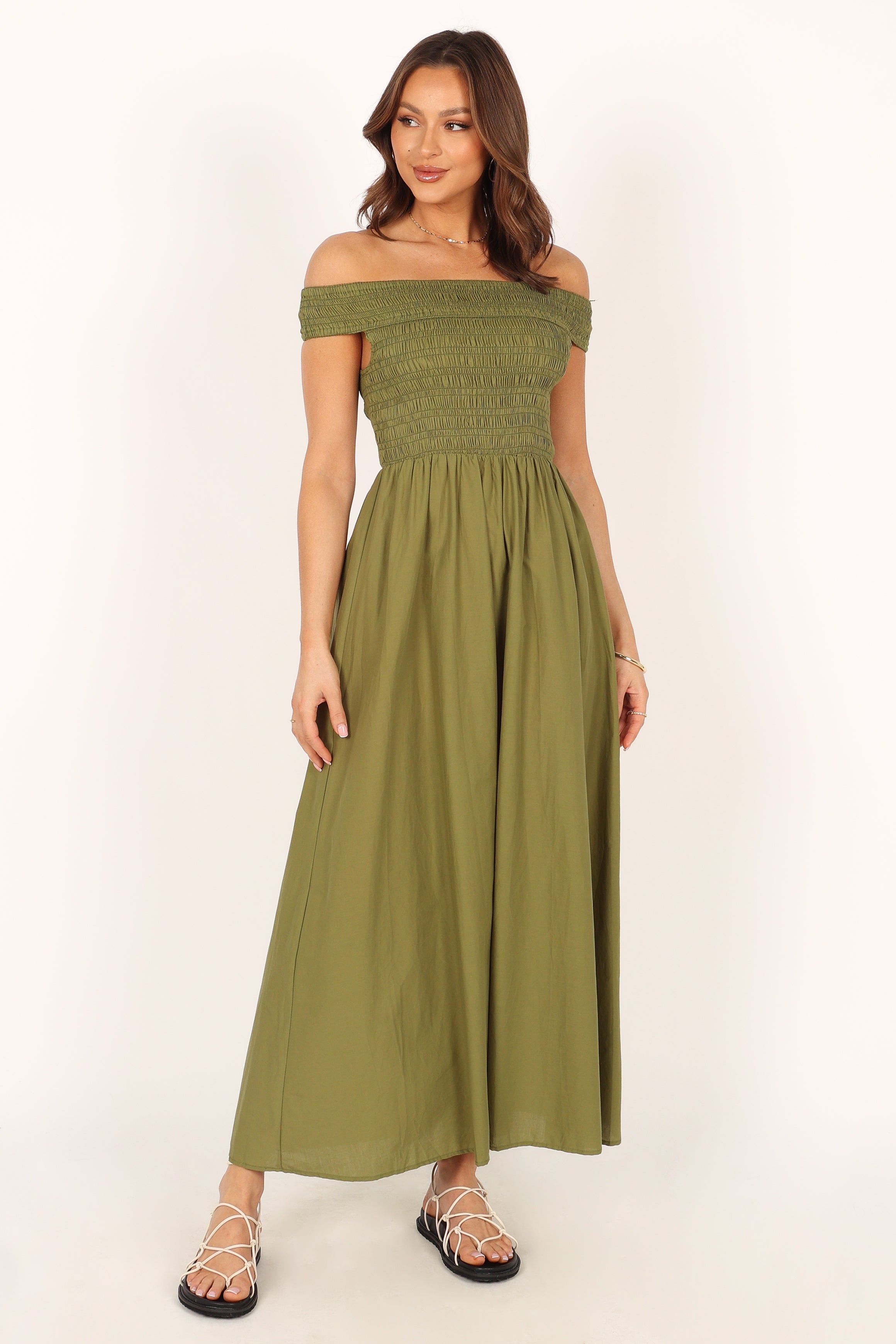 Tessa Off Shoulder Maxi Dress - Olive sold by Petal & Pup product image thumbnail 4